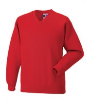 V Neck Sweatshirt (Red) with Logo - Bishop Ellis Catholic Primary School